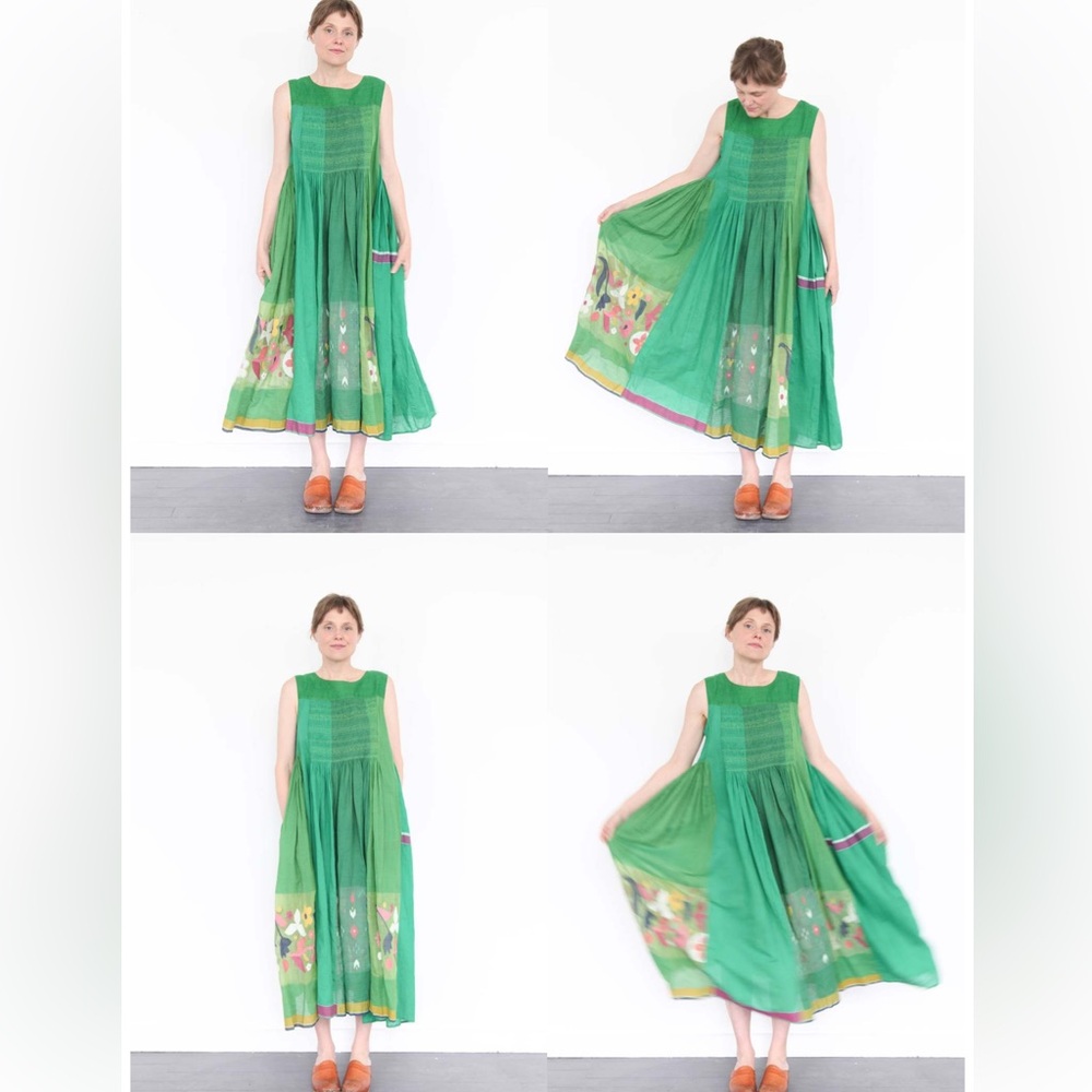 Handmade 100% cotton Injiri dress, new with tags, in green with pockets! Medium